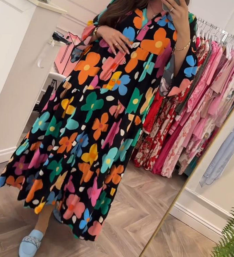 Robe décontractée à manches cloche et imprimé floral coloré