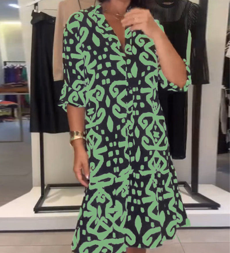 Robe Col En V Élégante Imprimée