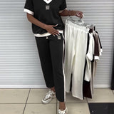 Costume Décontracté Col En V Couleur Contrastée Sport