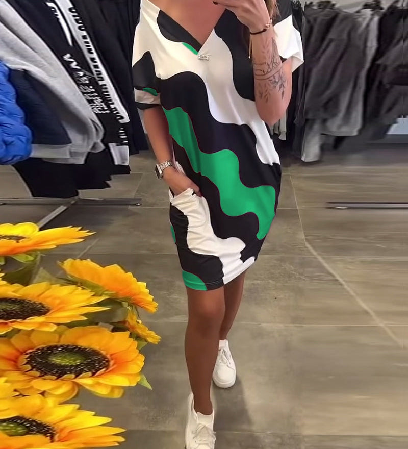 Robe À Col En V Avec Imprimé Ondulé