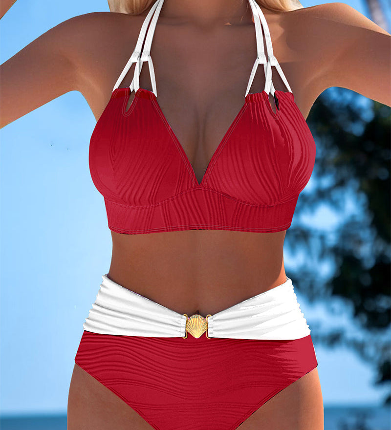 Maillot de Bain Double bretelle Haute taille Couleur contrastée