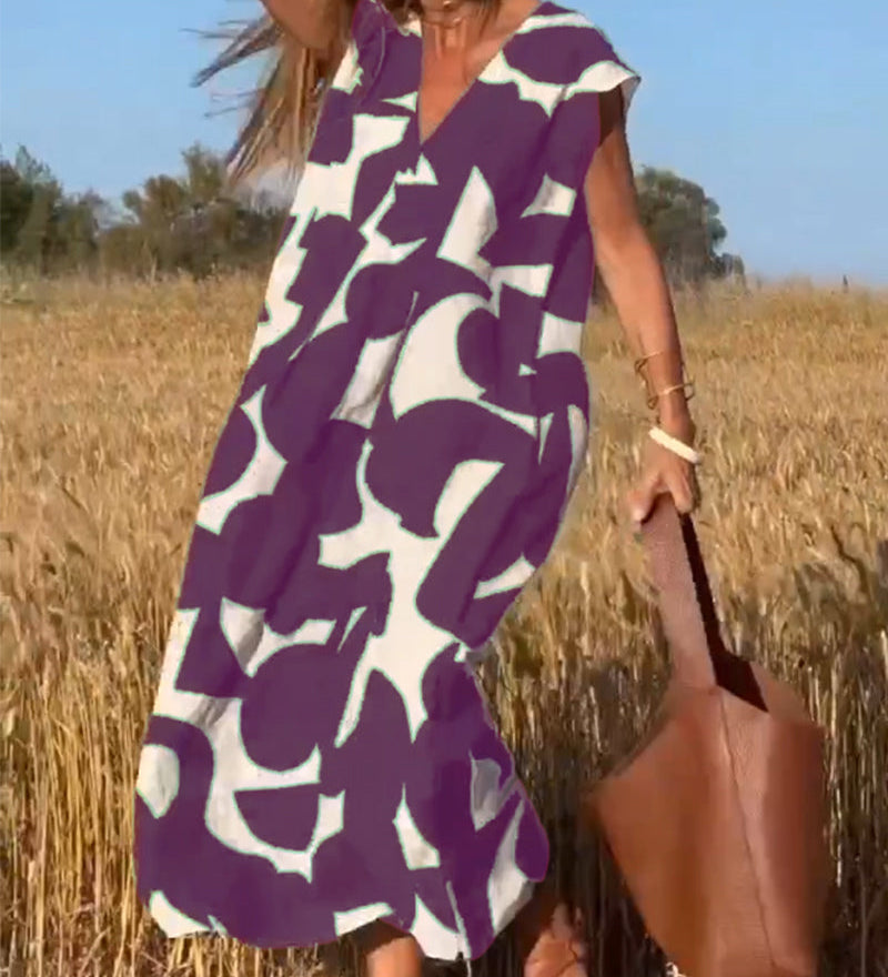 Robe avec imprimé et col en V