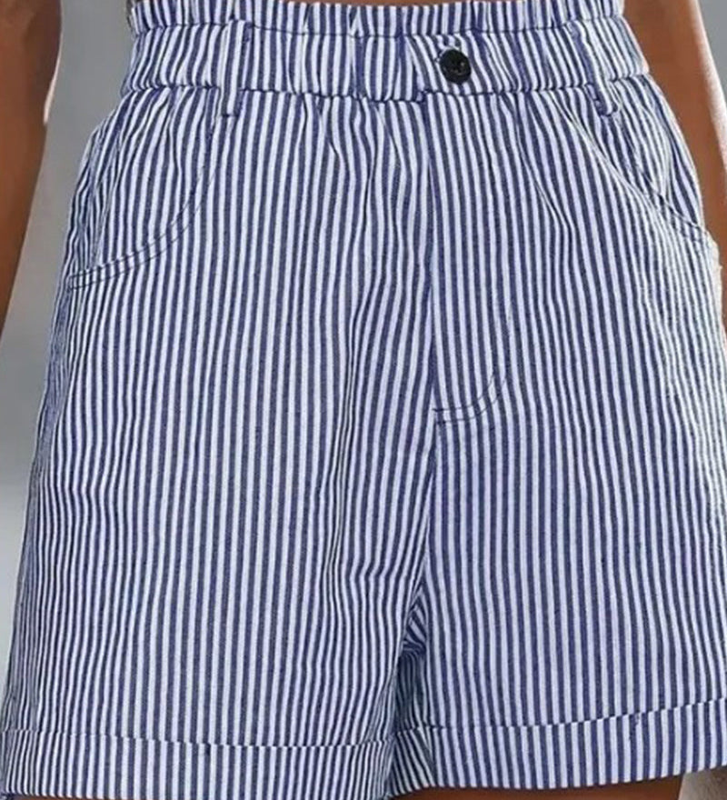 Short imprimé à rayures taille haute