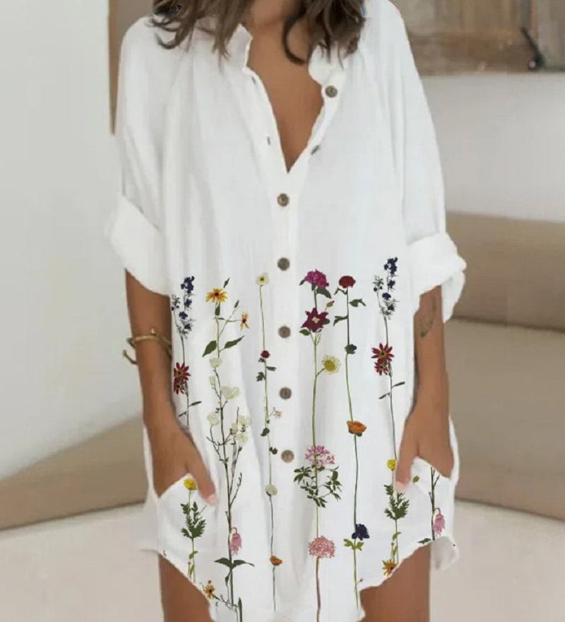 Robe boutonnée à manches longues et poche