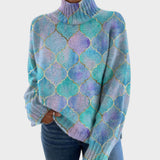 Pull col roulé à mosaïque bleu et lilas — Valentine, LucieSaint-Tropez