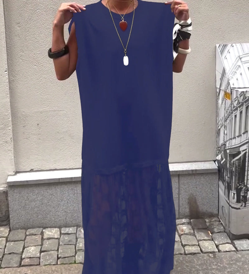 Robe sans Manches en Mesh et Patchwork