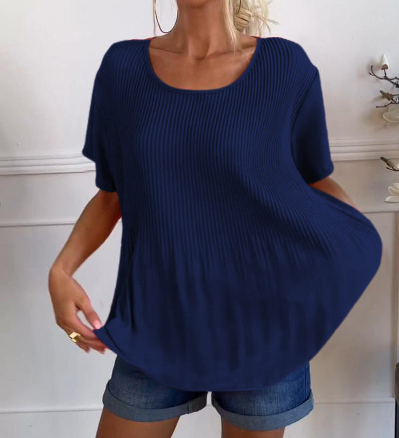 Blouse plissée col rond uni