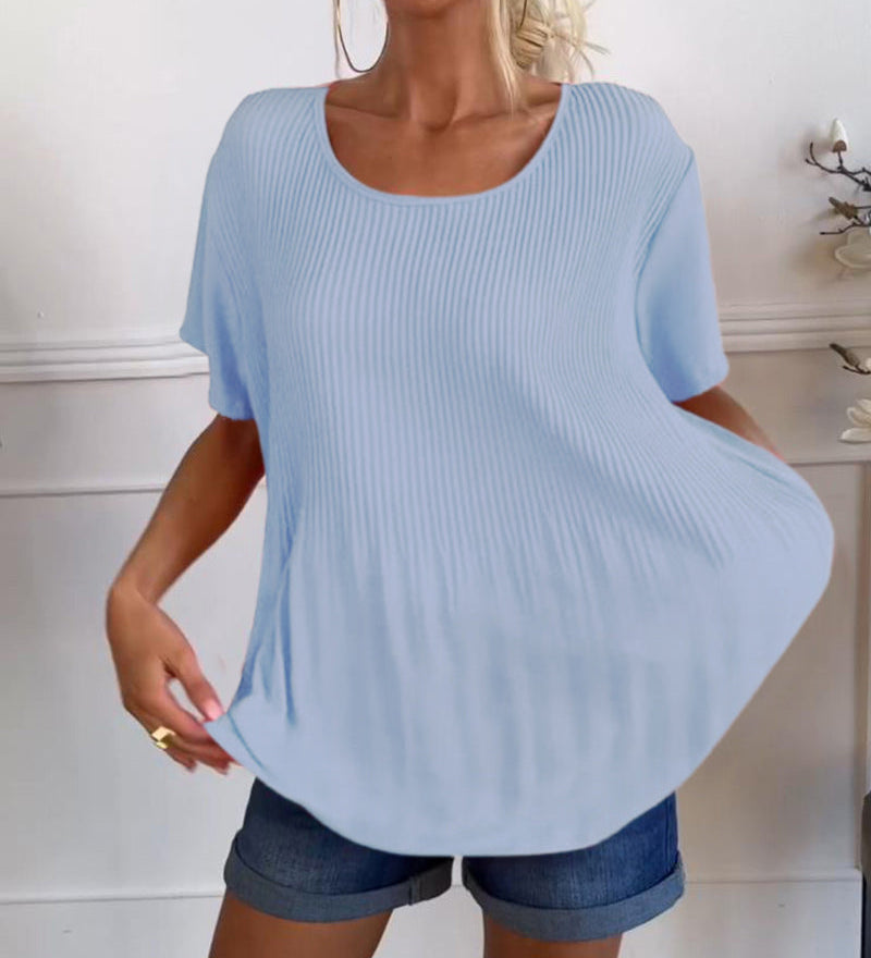 Blouse plissée col rond uni
