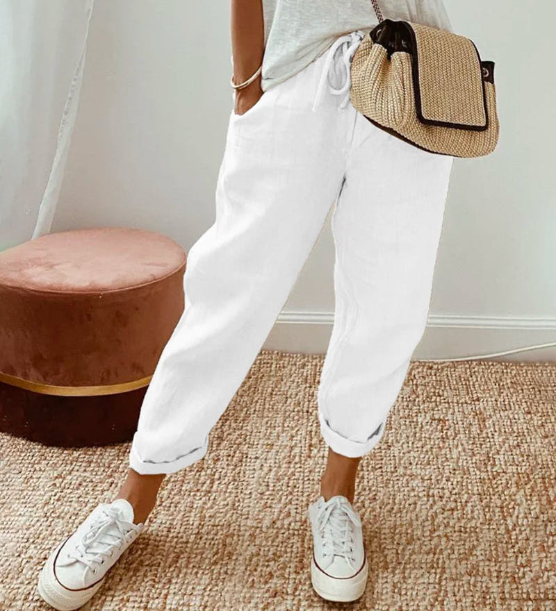 Pantalon Pur Coton Couleur Unie