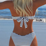 Maillot De Bain Haute Taille Rayé Triangle Deux Pièces