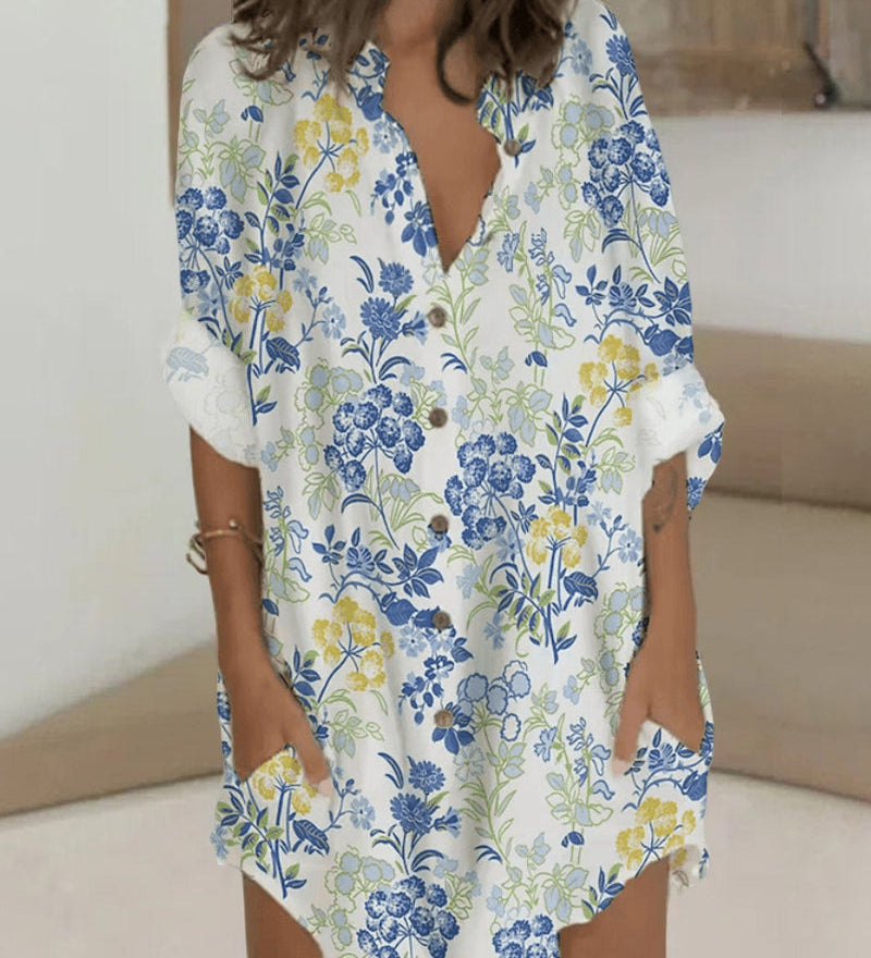 Robe boutonnée à manches longues et poche