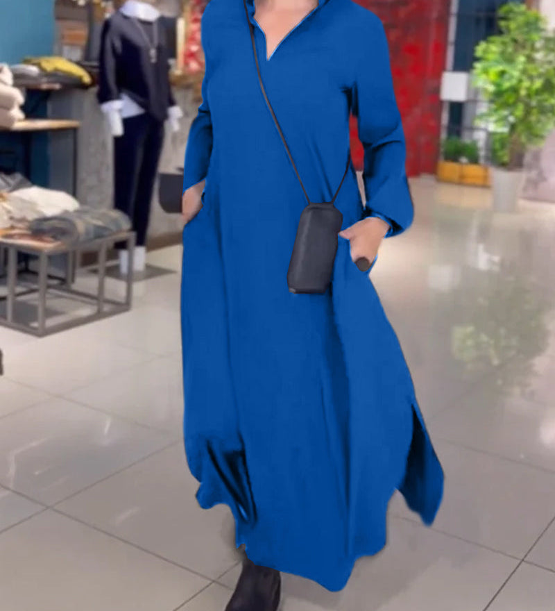 Robe longue ample avec revers et fente latérale