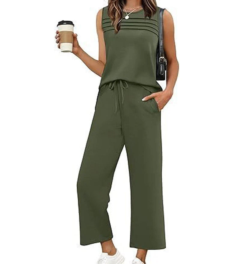 Ensemble Deux Pièces Top Gilet Plissé