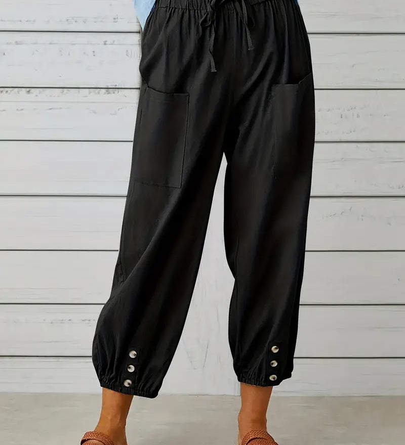 Luciane | Pantalon à cordon et boutons pour femme