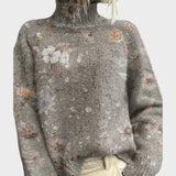 Pull col roulé gris à fleurs délicates — Romane, LucieSaint-Tropez