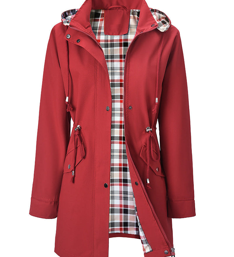 Trench Long Imperméable À Capuche Pour Femme