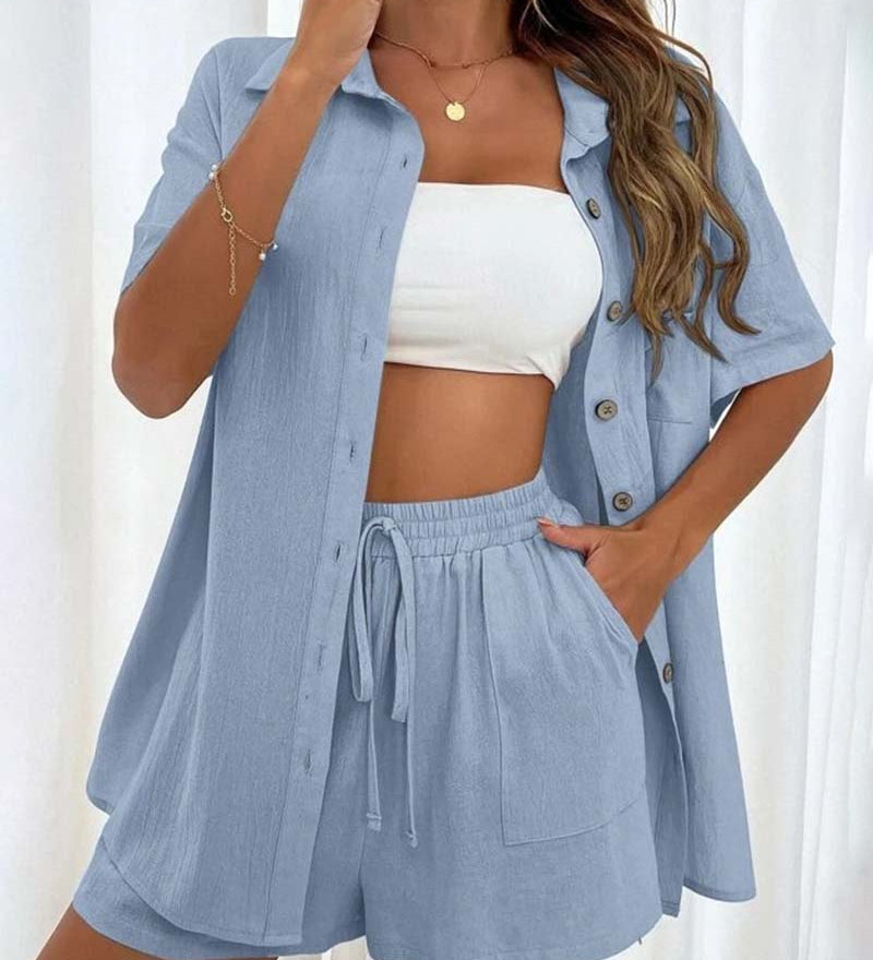 Ensemble chemise et short décontracté de couleur unie