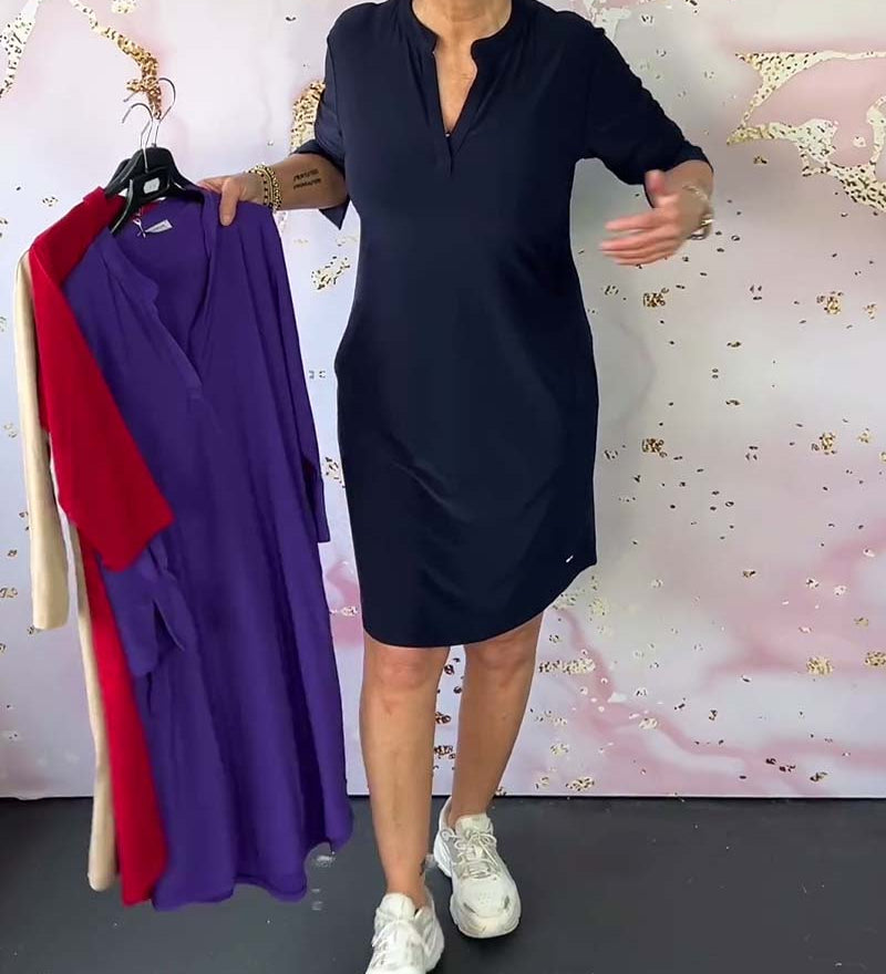 Robe à couleur unie et col en V