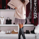 Ensemble robe pull col montant en maille décontractée de couleur unie