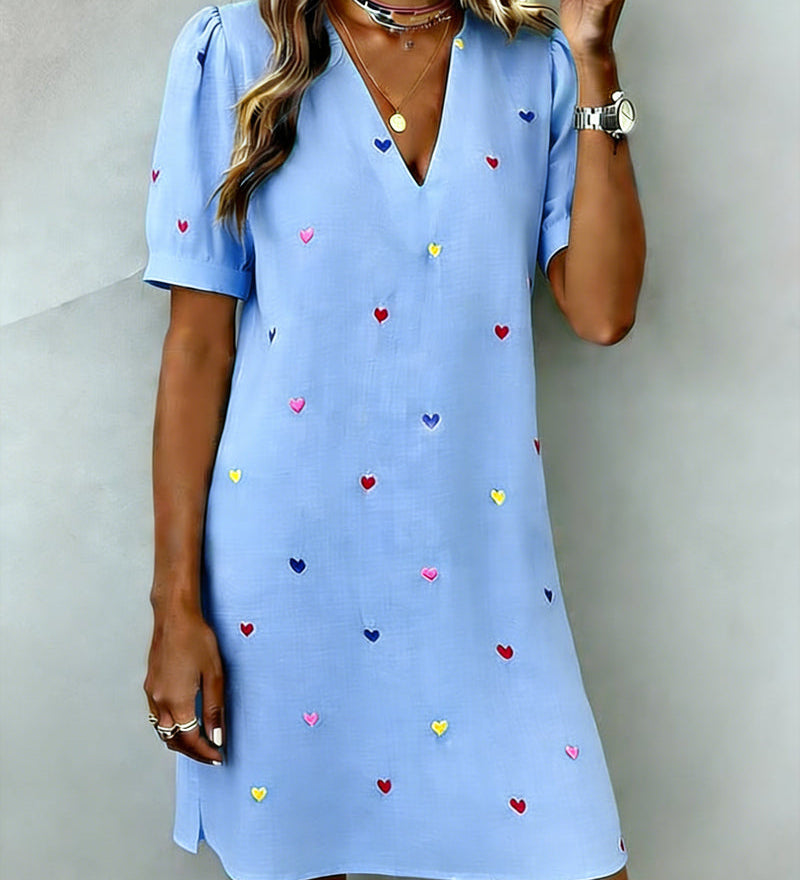 Robe Colorée À Imprimé Cœur Et Col En V