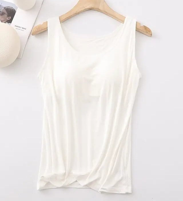 Débardeur Femme Avec Soutien-Gorge Intégré Sans Manches Décontracté Basique Col Rond Classique