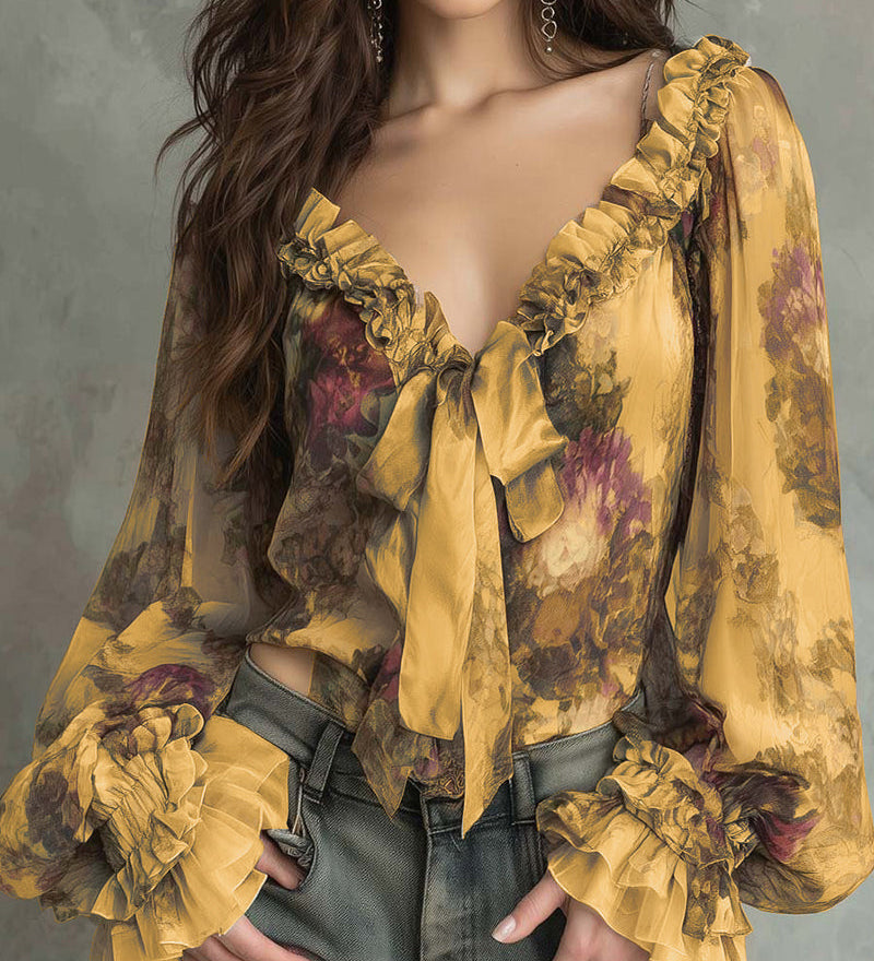 Blouse Imprimé Lotus Élégant