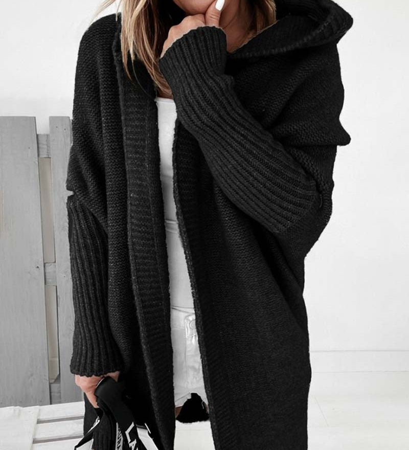 Cardigan simple à capuche de couleur unie avec motif chauve-souris