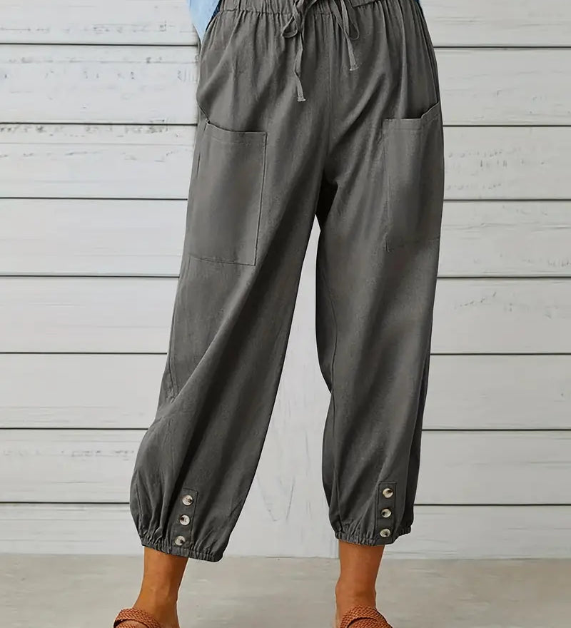 Luciane | Pantalon à cordon et boutons pour femme
