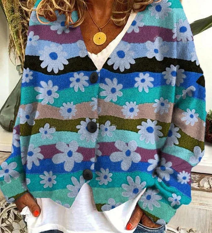 Lune | Cardigan Vintage Coloré avec Boutons pour Femme