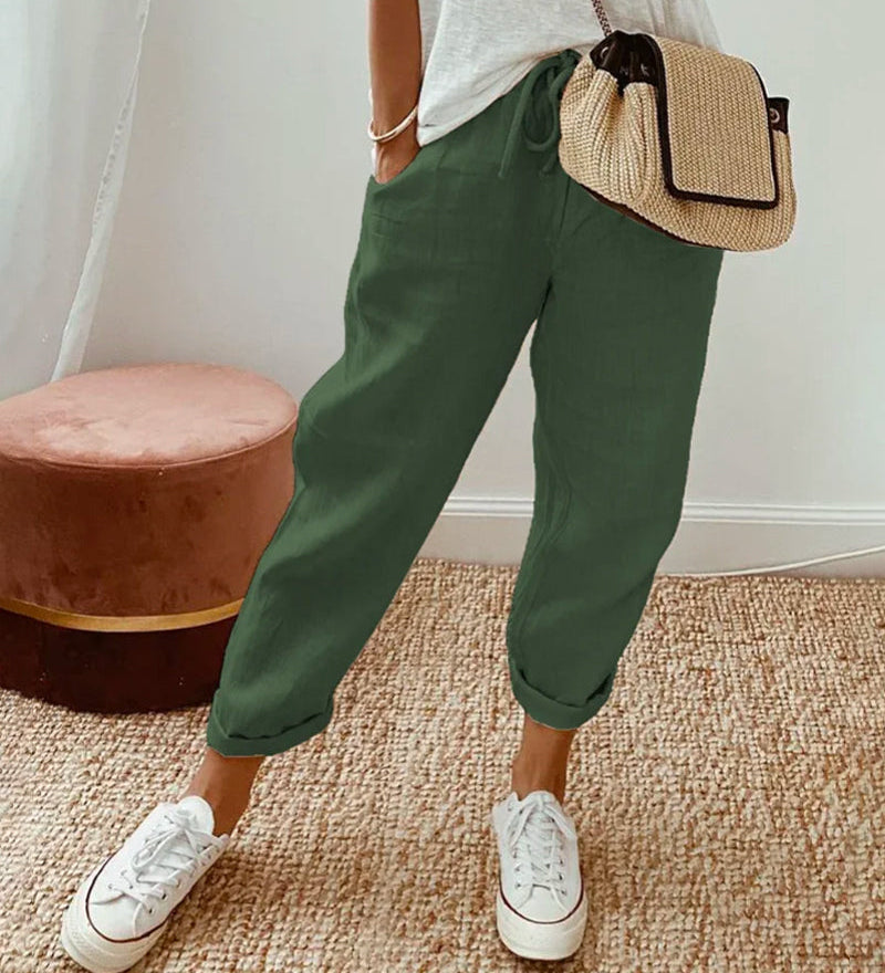 Pantalon Pur Coton Couleur Unie