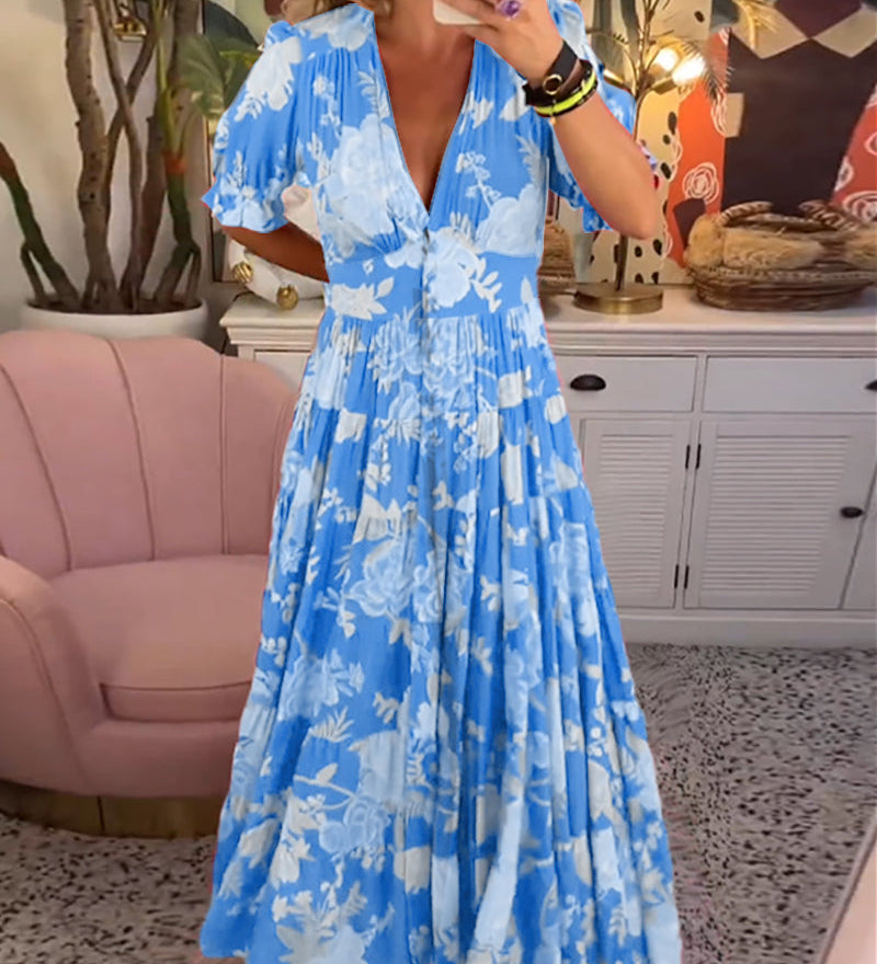 Robe à poche col V imprimé fleuri