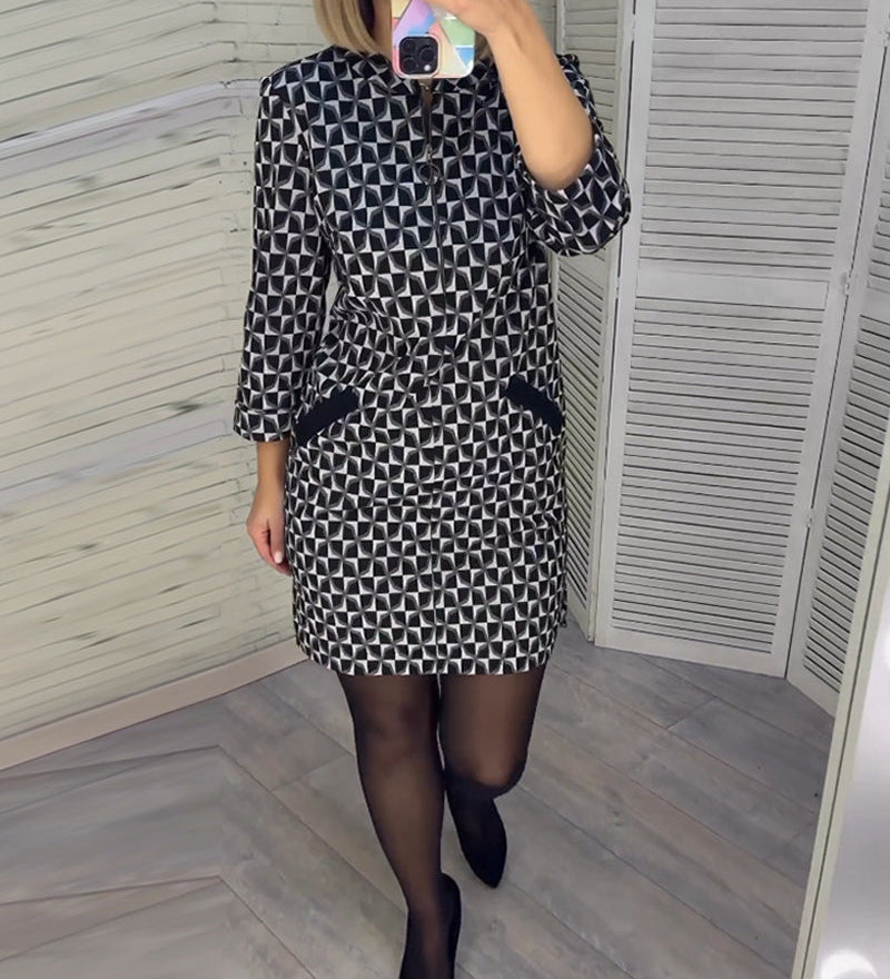 Robe à imprimé losange et manches longues