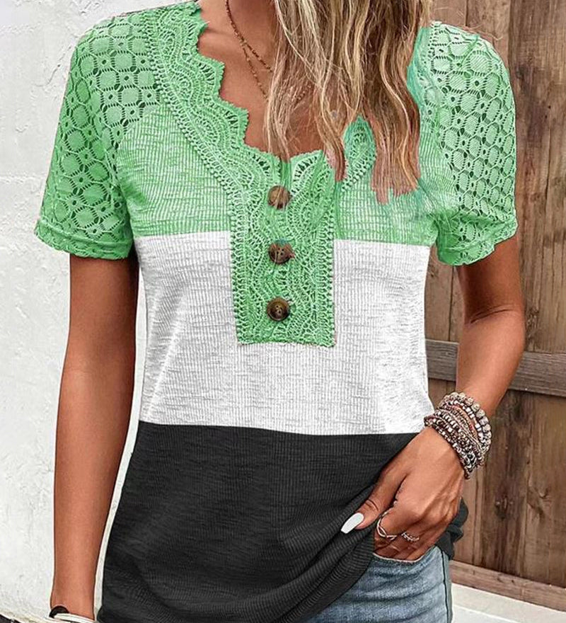 T-shirt en dentelle à bloc de couleur