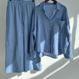 Ensemble deux pièces avec pantalon chemise de couleur unie