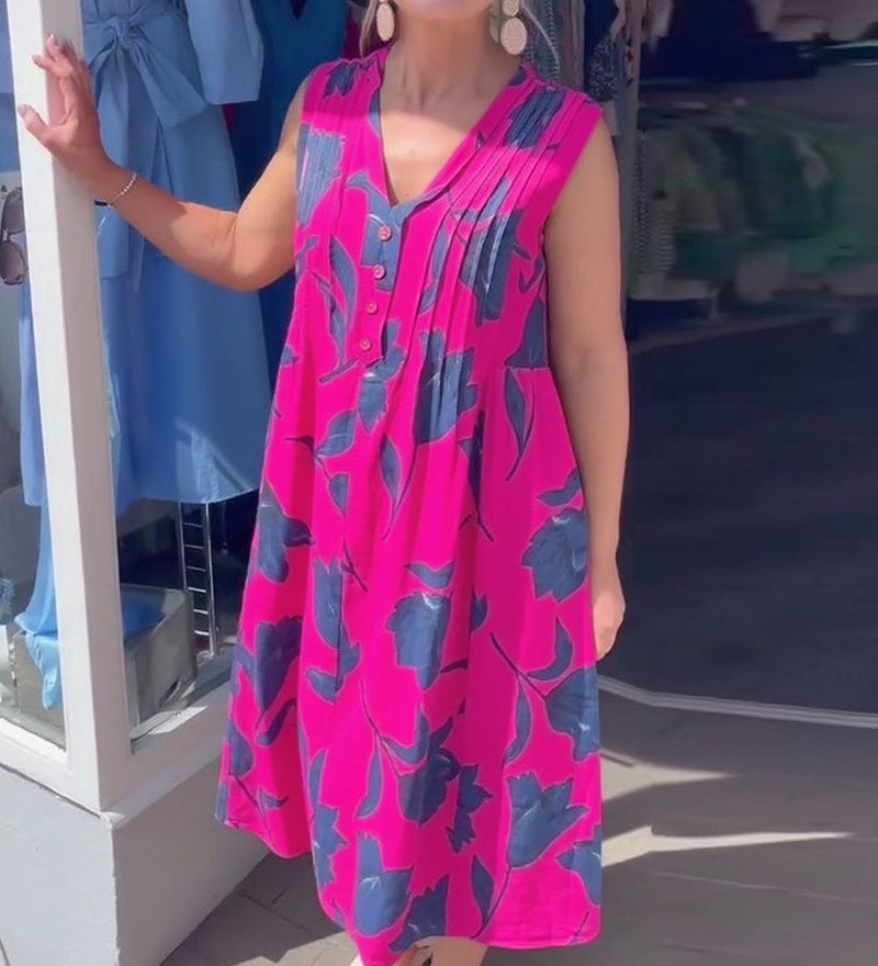 Robe Décolleté En V Sans Manches Imprimée
