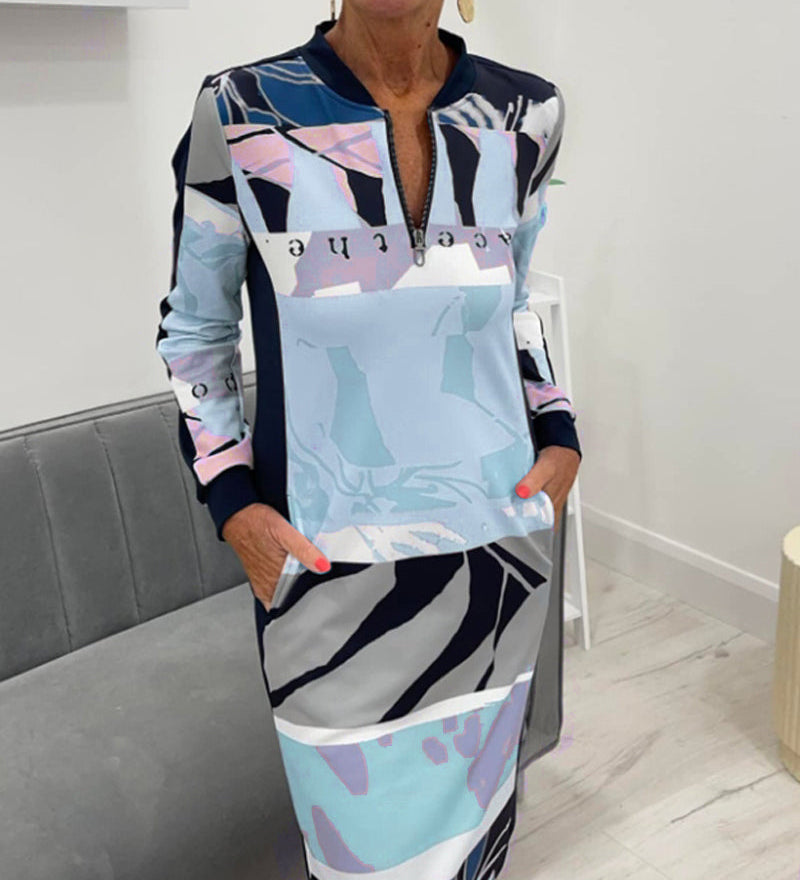 Robe à manches longues zippée avec poches bloc de couleur