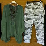 Ensemble deux pièces décontracté à la mode en imprimé camouflage