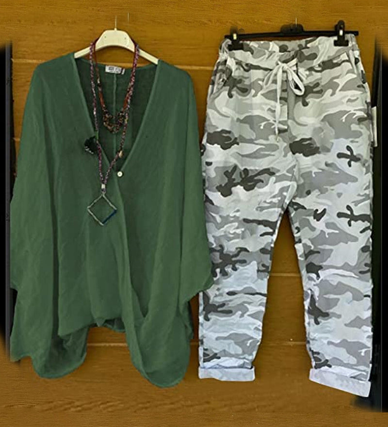 Ensemble deux pièces décontracté à la mode en imprimé camouflage