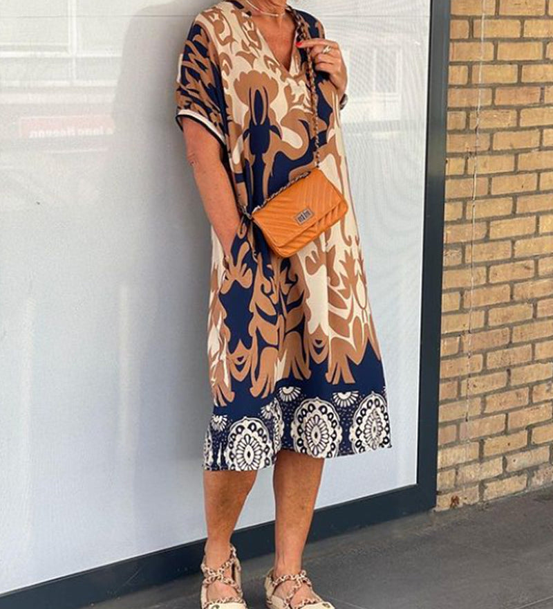 Robe à imprimé géométrique et col en V