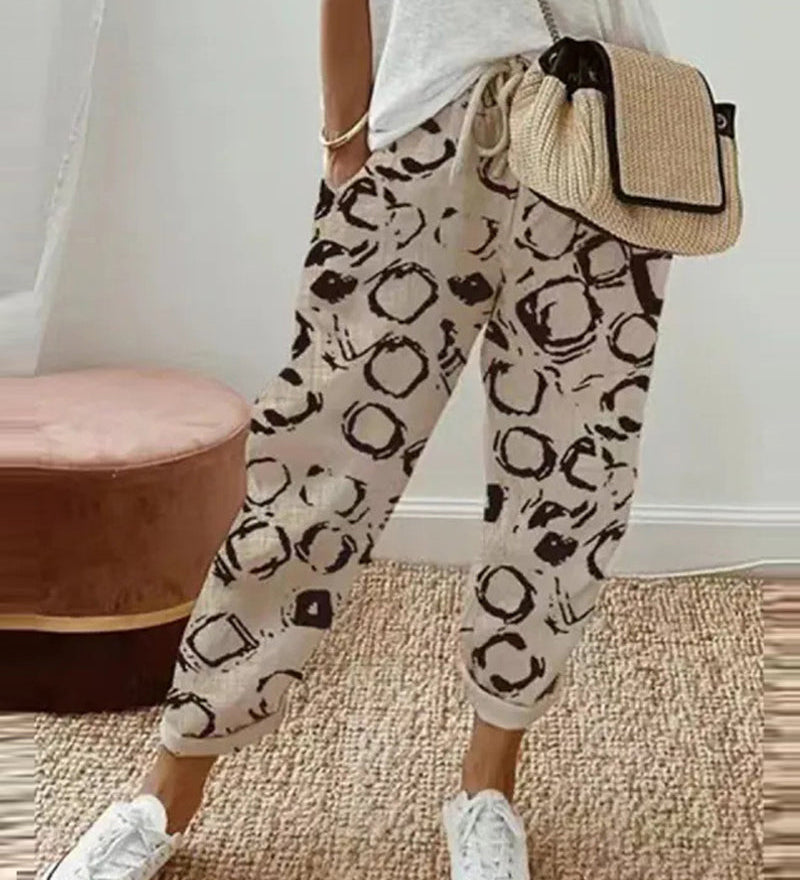 Pantalon décontracté en coton et lin pour femme