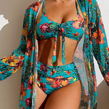Jovie | Bikini 3 pièces avec motif floral et paréo assorti pour femme