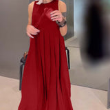 Robe débardeur plissée élégante de couleur unie