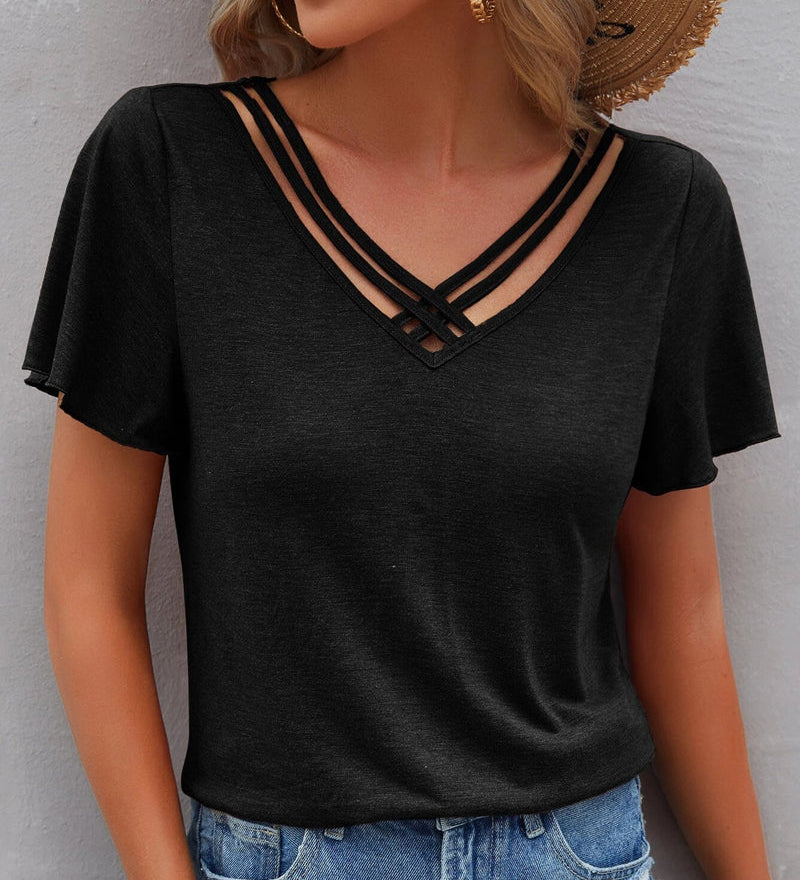 T-shirt à découpes de couleur unie