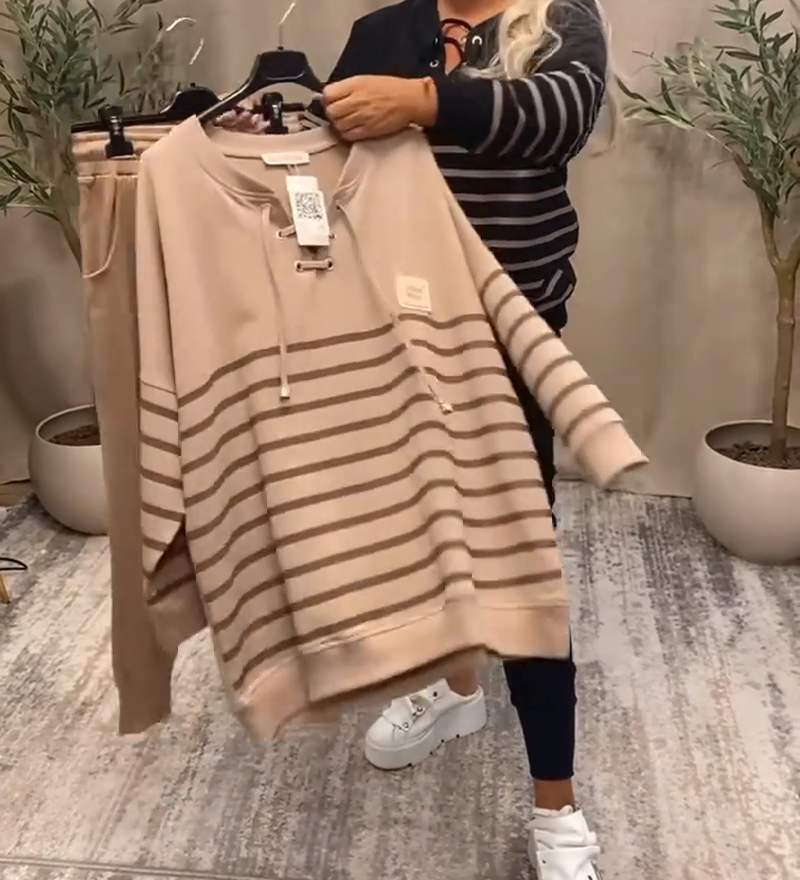 Ensemble Deux Pièces Décontracté Pantalon De Sport Rayé À La Cheville