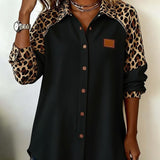 Chemise Col Revers Boutonnée Imprimé Léopard