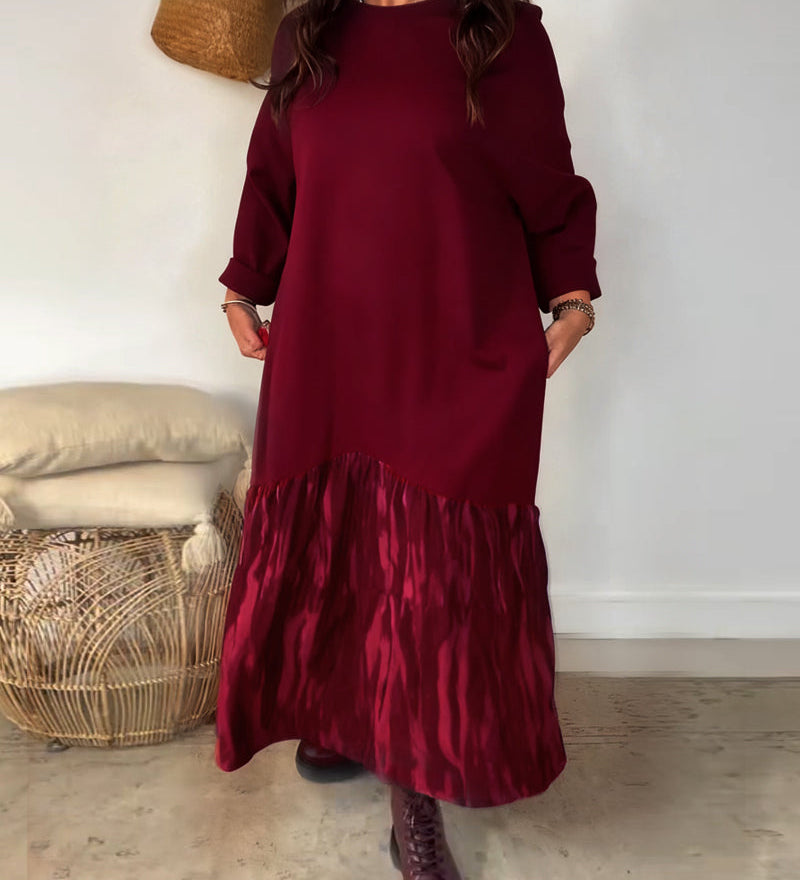 Robe Col Rond Imprimé Patchwork Irrégulier