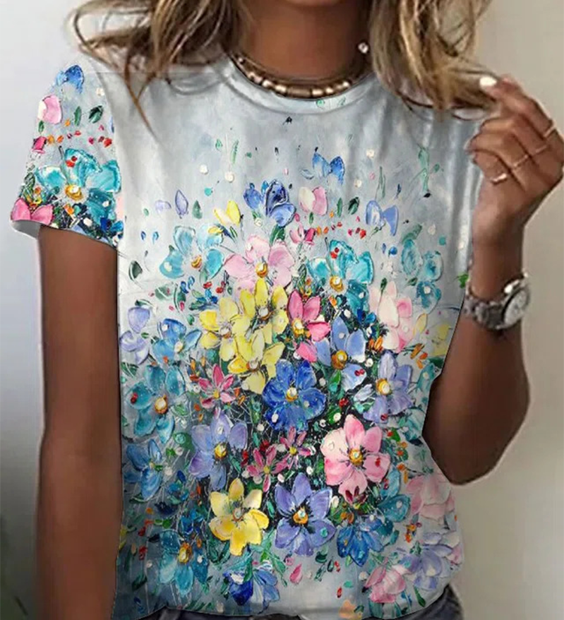 T-shirt imprimé col rond simple