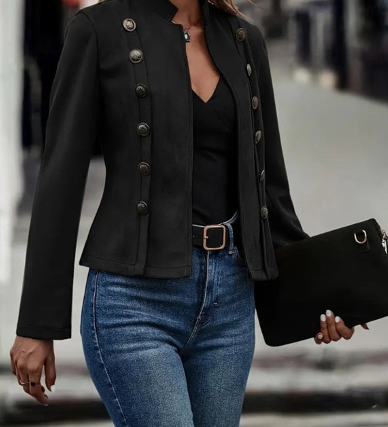 Veste élégante à double boutonnage de couleur unie