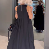 Robe débardeur plissée élégante de couleur unie