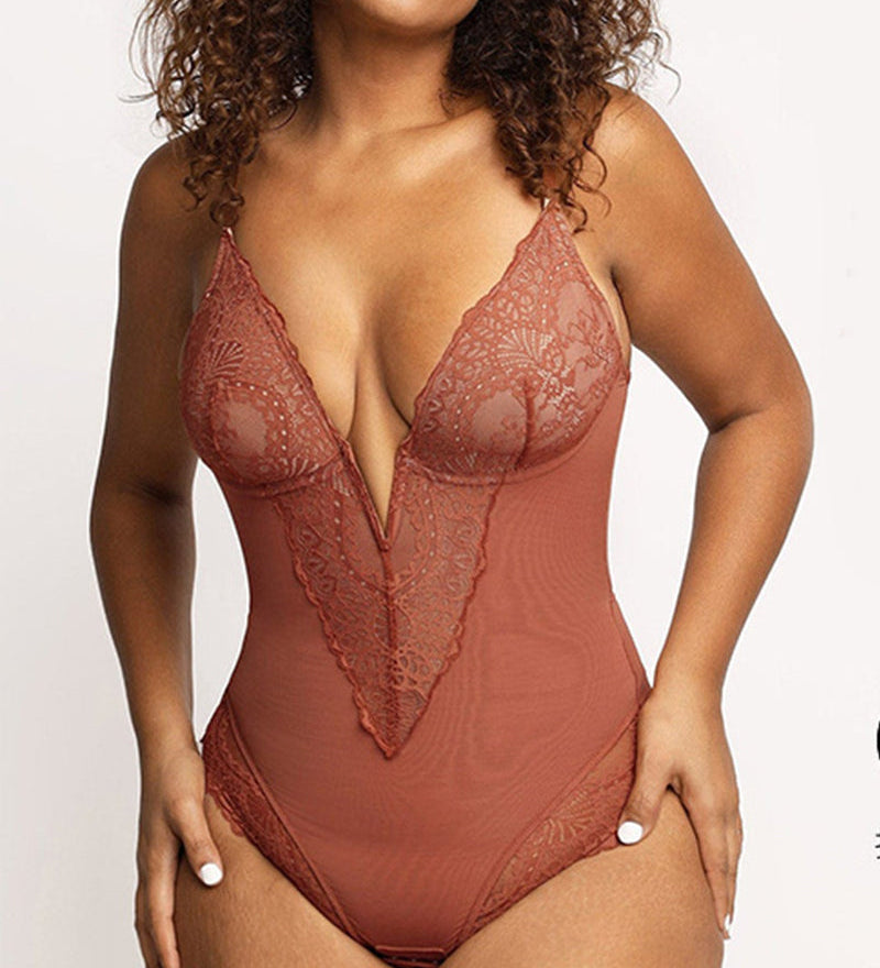 Bodysuit Décolleté Profond En V Et Dentelle Gainante